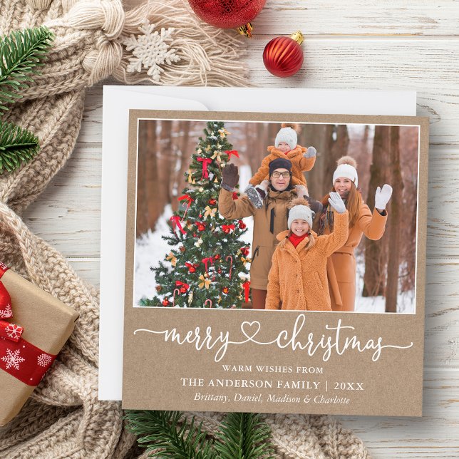 Kalligrafi Hjärtformad Jul Kraft Fyrkant Julkort (Customize to add text to back of card.)