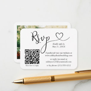 Kalligrafi Hjärtfoto Bröllop OSA QR Vit Tilläggskort
