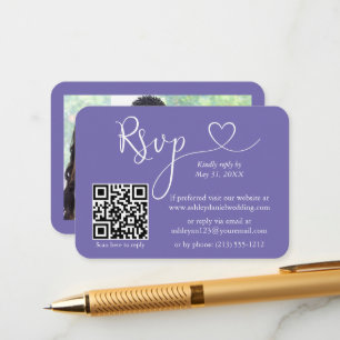 Kalligrafi Hjärtfoto Bröllop Periwinkle RSVP QR Tilläggskort