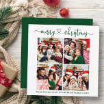 Kalligrafi Hjärtjul 4 Photo Grönt Square Julkort<br><div class="desc">Modern Calligraphy Heart Script God jul 4 Photo Square-Helgdag Card - Grönt</div>
