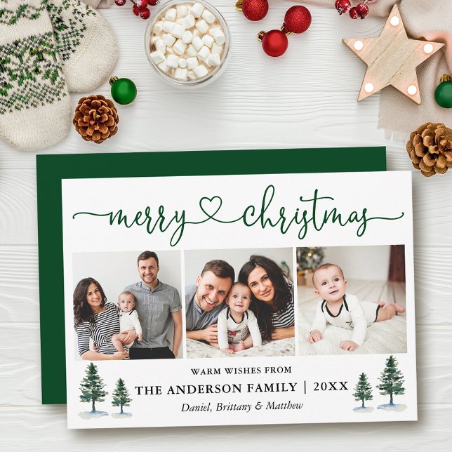 Kalligrafi Hjärtjul Gräs 3 FotoGrönt Julkort (Customize to add text to back of card or to change color of  back of card.)