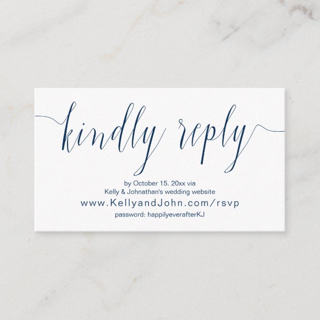 Kalligrafi i bröllop, marinblått, Online OSA Tilläggskort (Framsida)