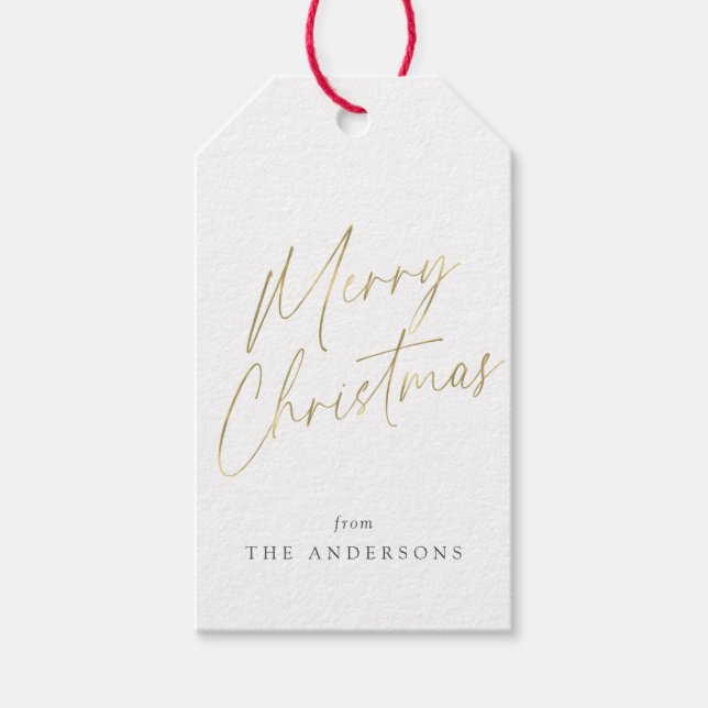 Kalligrafi i guld och vitt God jul Presentetikett (Framsidan)
