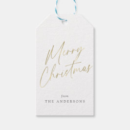Kalligrafi i guld och vitt God jul Presentetikett