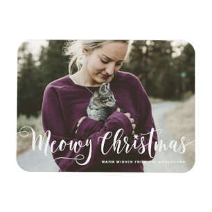 Kalligrafi i Meowy-julet Modern fotokatt Magnet