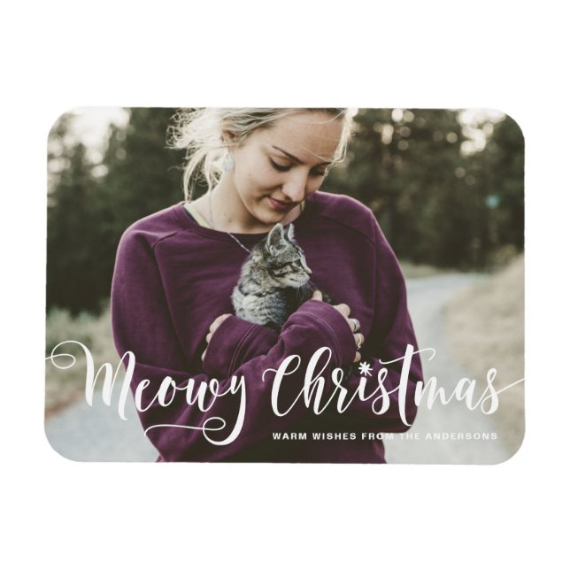 Kalligrafi i Meowy-julet Modern fotokatt Magnet (Horisontell)