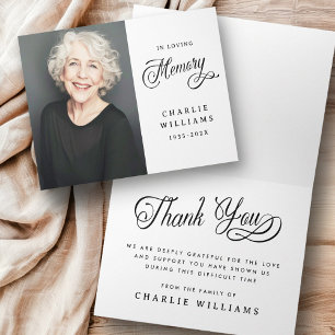 Kalligrafi i svart foto på minnesbegravning tack kort