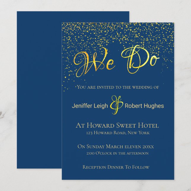 Kalligrafi - inbjudan till guldblomsterbröllop (Fram/baksida)