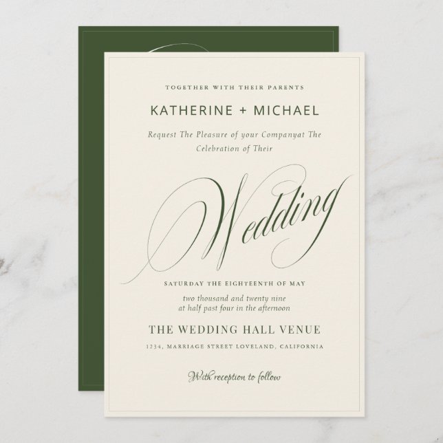 Kalligrafi&Information om QRcode Bröllop Inbjudningar (Fram/baksida)