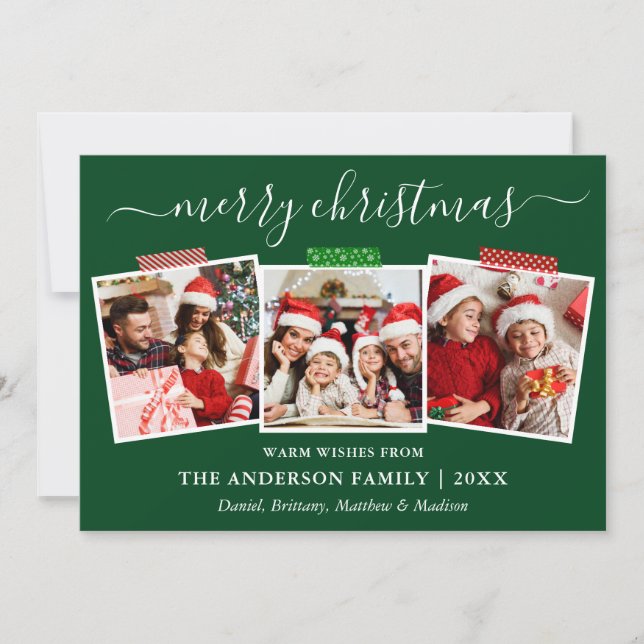 Kalligrafi Jul 3 Photo Craft Tape Grönt Julkort (Framsida)