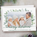 Kalligrafi Jul Gräs Greenery Photo Julkort<br><div class="desc">Modern Elegant Calligraphy Script God jul Watercolor Helgdag Greenery Family Photo Card - Grönt Script</div>