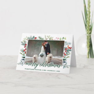 Kalligrafi jul Greenery Bröllop Fold Grönt Helgkort