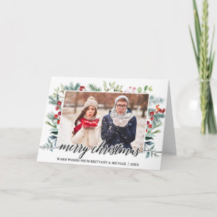 Kalligrafi jul Greenery Couple Photo Fold Helgkort