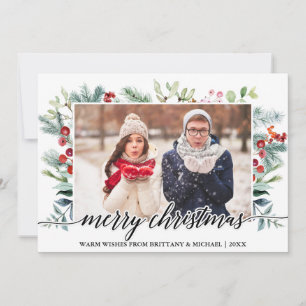 Kalligrafi jul Greenery Couple Photo Julkort