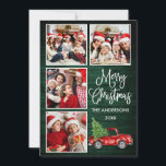 Kalligrafi Jul Lastbil Grönt Wood 4 Photo Julkort<br><div class="desc">Modern Roligt Calligraphy Script God jul 4 Photo Helgdag Card - Watercolor Vintage Red Lastbil med Julgran - Rustic Land Grönt Wood</div>