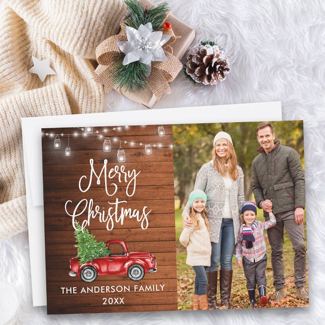 Kalligrafi jul Lastbil Wood Burk Ljus Julkort (Customize to add text to back of card.)