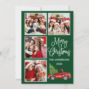 Kalligrafi Jul Vintage Lastbil Grönt 4 Foto Julkort