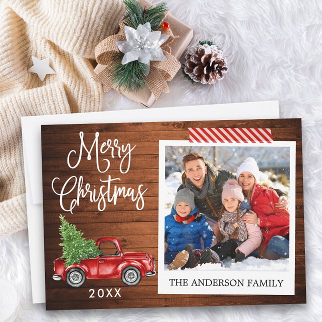 Kalligrafi Juli Lastbil Wood Craft Tape Julkort (Customize to add text to back of card.)