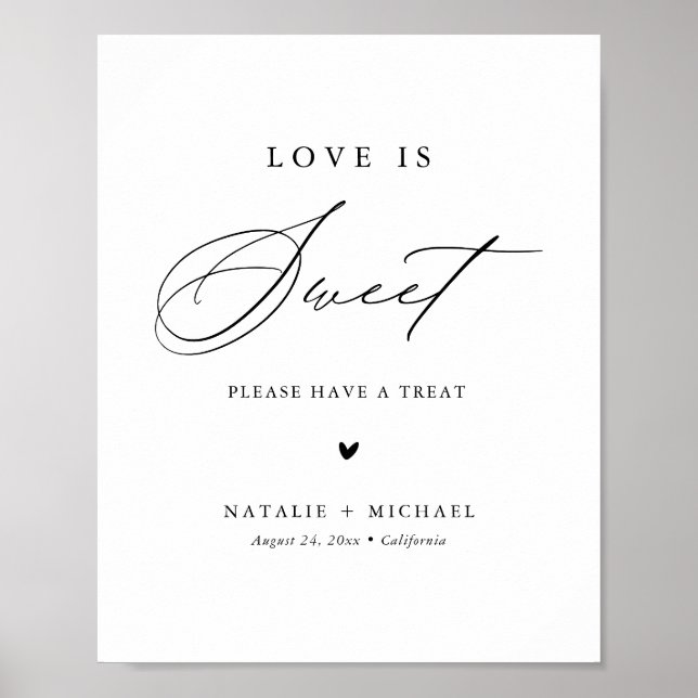 Kalligrafi Kärlek är Sött Efterrätten Bord Bar Sky Poster (Framsidan)
