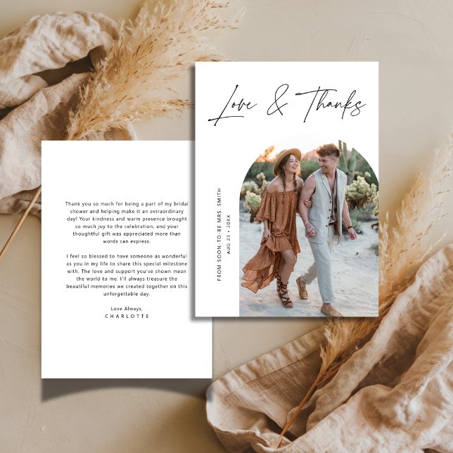 Kalligrafi Kärlek & Tacksamhet Båge Foto Bröllopsf Tack Kort (Skapare uppladdad)