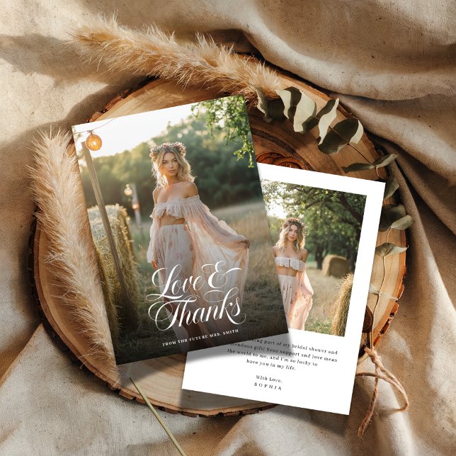 Kalligrafi Kärlek & Tacksamhet Bröllopsfest Foto Tack Kort (Skapare uppladdad)