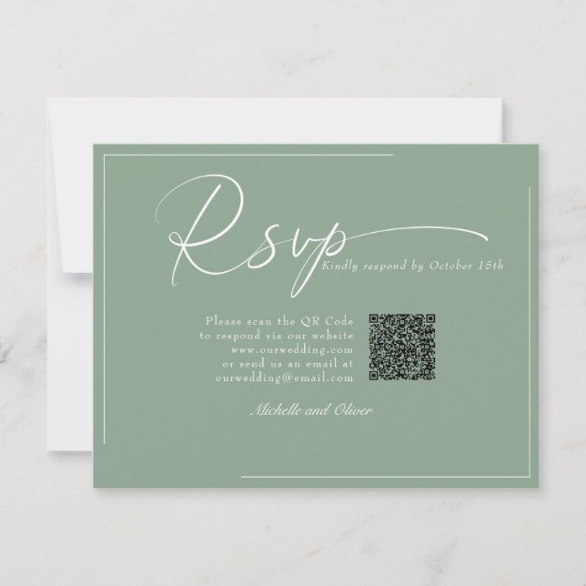 Kalligrafi Klassisk Modern Bröllops QR-kod RSVP OSA Kort (Framsida)