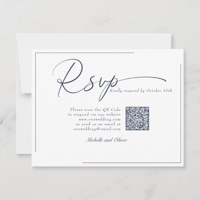 Kalligrafi Klassisk Modern Bröllops QR-kod RSVP OSA Kort (Framsida)