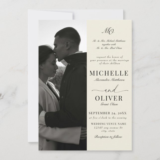 Kalligrafi Klassiskt Foto  Elegant Bröllop Inbjudningar (Framsida)