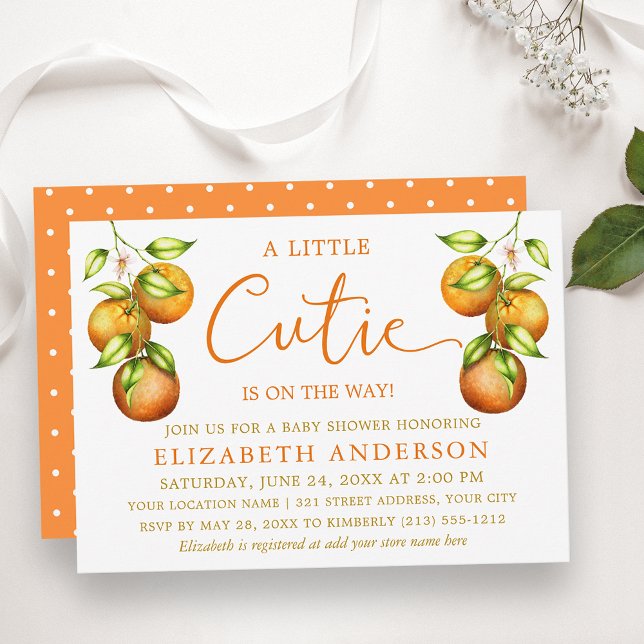 Kalligrafi Little Cutie Baby Shower-Orangar Inbjudningar (Customize to change text size, color or style.)