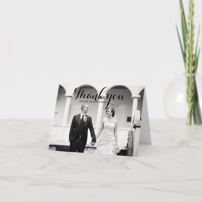 Kalligrafi manus Foto Bröllop Tacksamhetskort Tack Kort (Framsida)