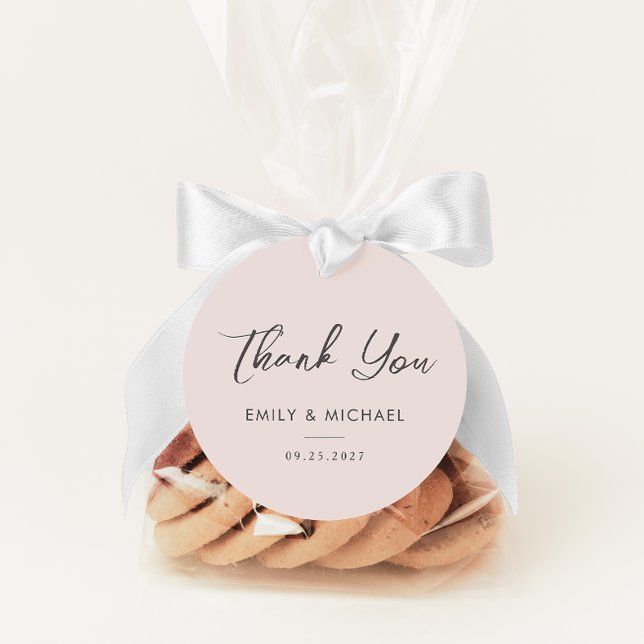 Kalligrafi med enkel Elegant Rosa Bröllop Tack Gåvor Etiketter (Skapare uppladdad)