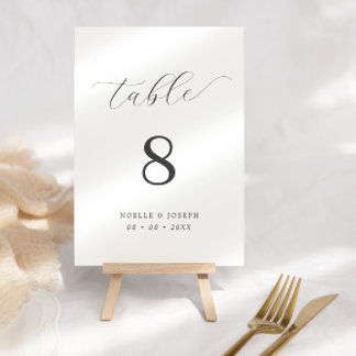 Kalligrafi med enkel Elegant, svart och vit Bröllo Bordsnummer