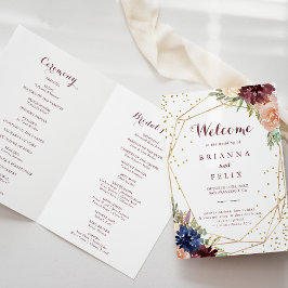 Kalligrafi med geometrisk Guld-Glitter, vägd Bröll Program