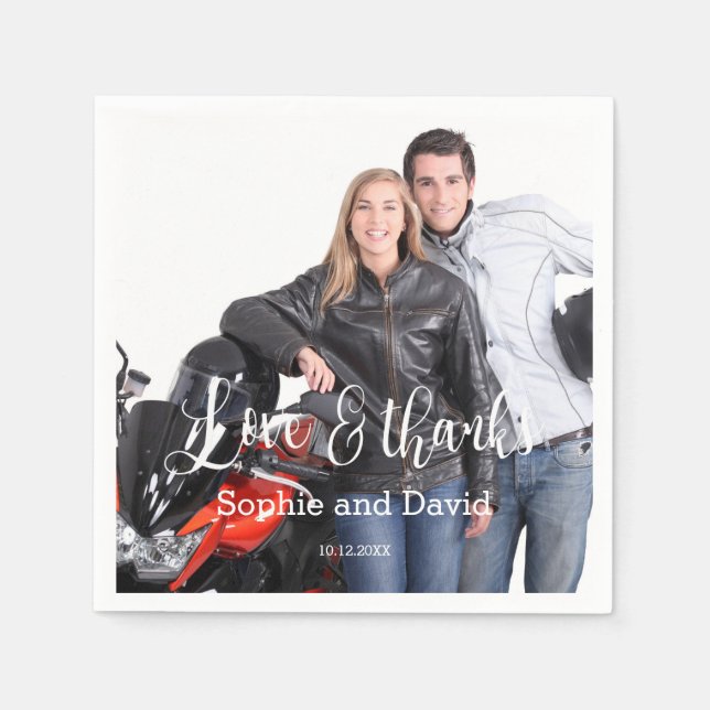 Kalligrafi med pikavafoto Bröllop Pappersservett (Framsidan)