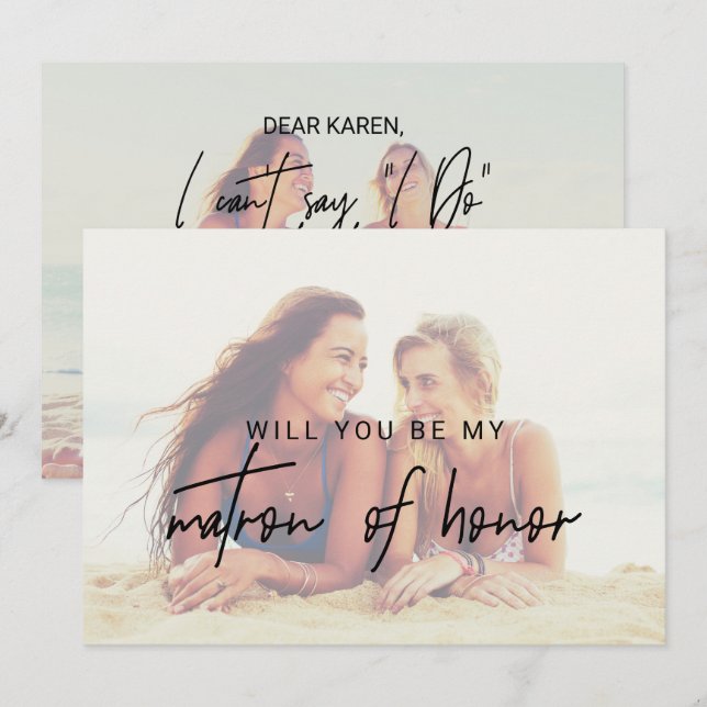 Kalligrafi med vit färg, fotomatron av honor inbjudningar (Fram/baksida)