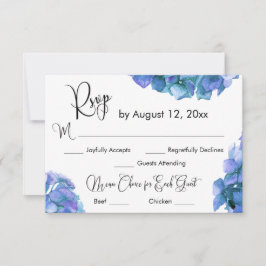 Kalligrafi Menyval med Blå Hortensia RSVP OSA Kort