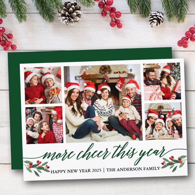 Kalligrafi mer Chef detta år 5 fotoGrönt Julkort (Customize to add text to back of card.)