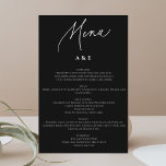 Kalligrafi Minimalistisk Bröllop Menu Black<br><div class="desc">Visualisera en minimalistisk meny i bröllop som utstrålar underdriven elegans. Utformningen förkroppsligar enkelhet och har en ren och oklanderlig layout. Menyns rubrik presenteras på ett smakfullt sätt i ett känsligt kalligrafteckensnitt, vilket ger upphov till en viss förfinad konst. Textinformationen, inklusive de noggrant kurvformade diskarna, visas i ett klassiskt serif-teckensnitt, vilket...</div>