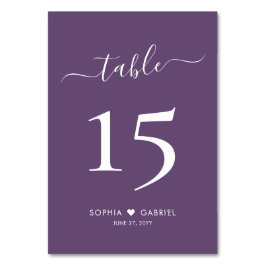 Kalligrafi Minimalistisk Lila Bröllop Dubbla Side Bordsnummer