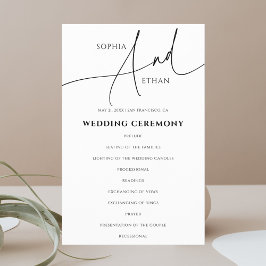 Kalligrafi - minimalistiskt Bröllopsprogram Vitt