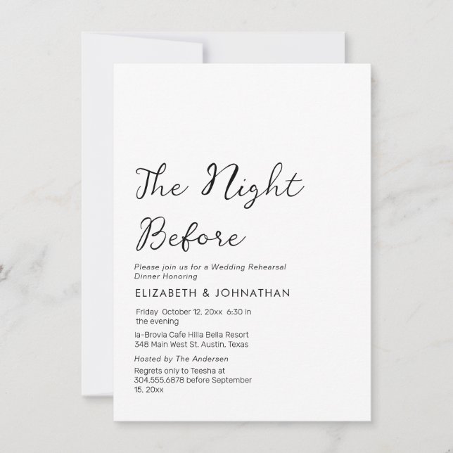 Kalligrafi minimalt natten före inbjudan (Framsida)