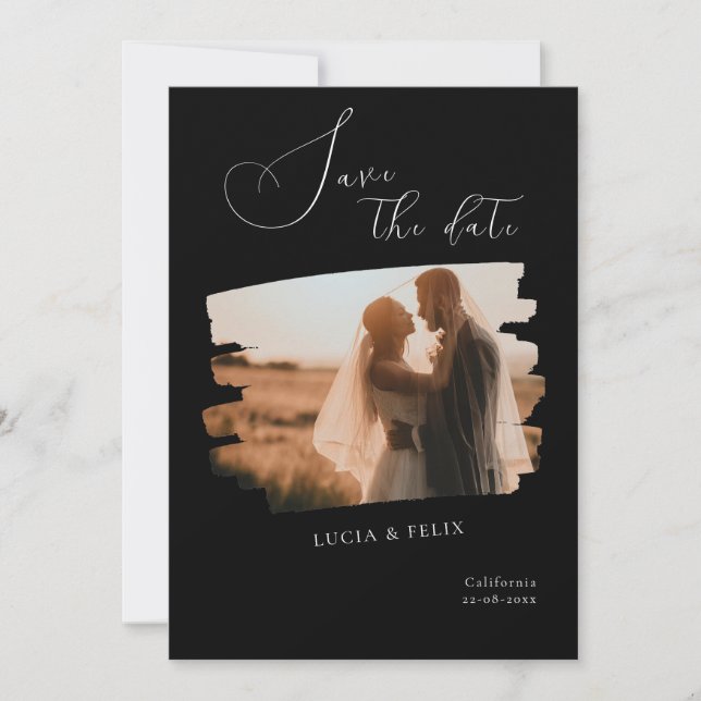 Kalligrafi Modern svart foto sparar datum Inbjudningar (Framsida)