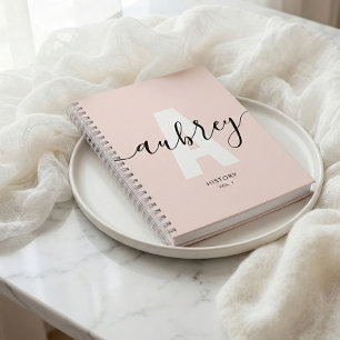 Kalligrafi Monogram Girly Rosa Anteckningsbok