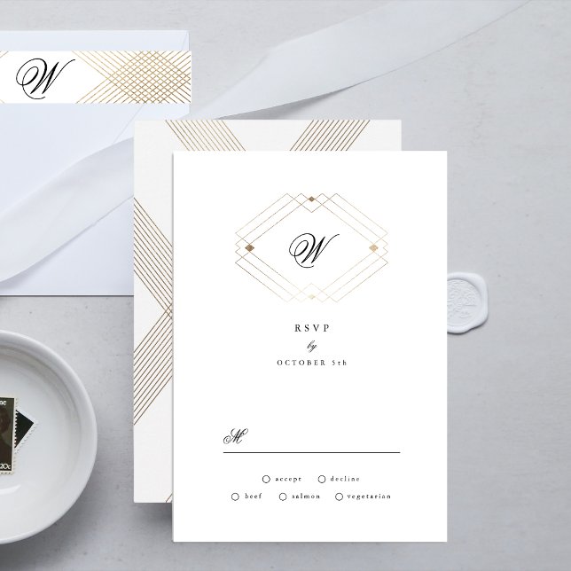 Kalligrafi, monogram Guld Deco Bröllop OSA Kort (Skapare uppladdad)