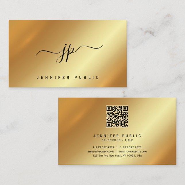 Kalligrafi Monogram Guld Premium Siden Lyx Visitkort (Fram/baksida)
