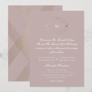 Kalligrafi Monogram guldfetter Taupe Musk Bröllop Inbjudningar