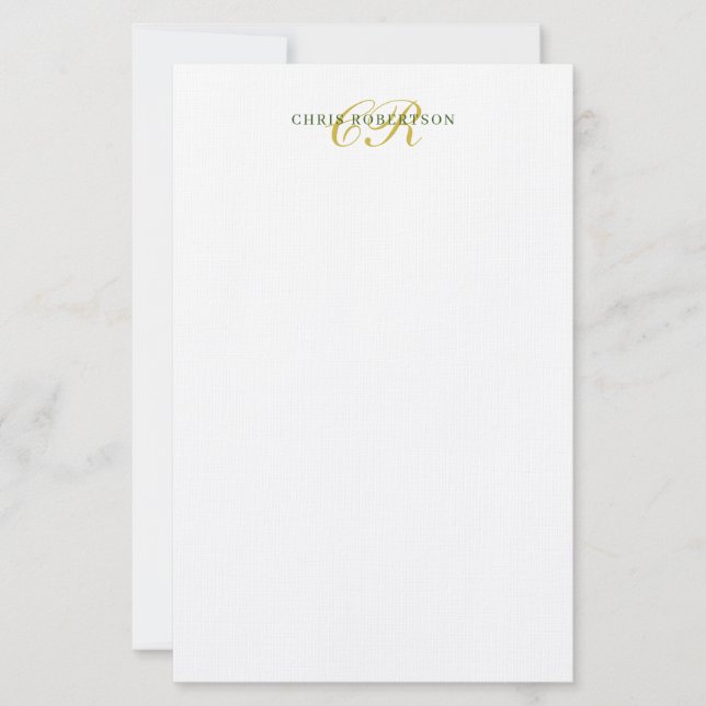 Kalligrafi Monogram Namn Guld Svart Vit Färg Brevpapper (Framsida)