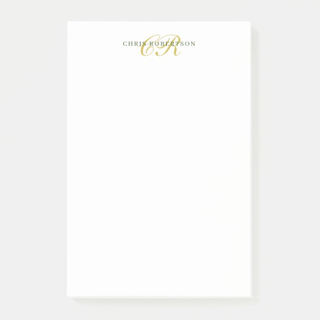 Kalligrafi Monogram Namn Guld Svart Vit Färg Post-it Block (Framsida)