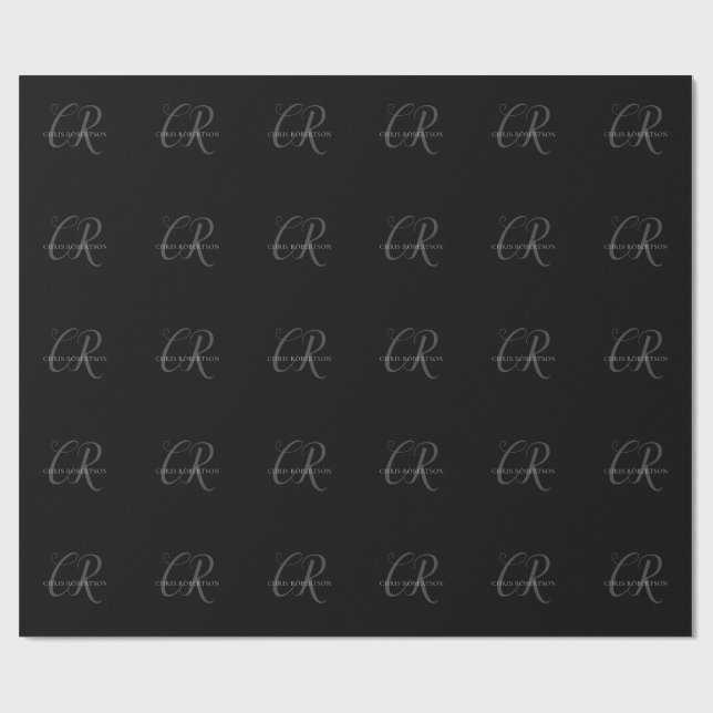 Kalligrafi Monogram Namn Svart Grå Anpassad Presen Presentpapper (Platt)