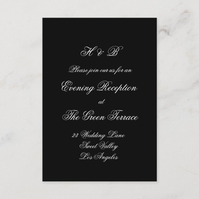 Kalligrafi Monogram Svart & Vitt Formellt Bröllop Tilläggskort (Framsida)